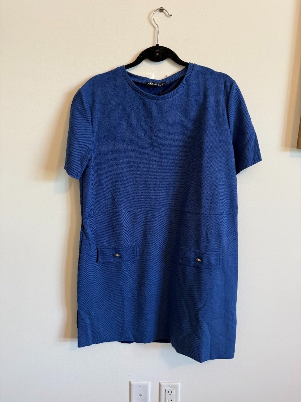 NWT Zara Cobalt Blue Shift Dress Size XL Gold Button Pockets